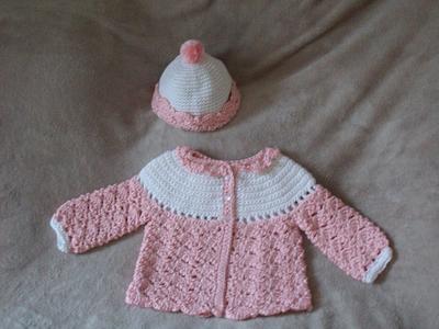 Newborn Pink and White Sweater and Hat - Project by MJ