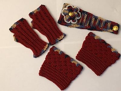 Autumn Colors Flower Adjustable Headband, Fingerless Gloves, and Boot Cuffs Set - Project by AnnasCustomCrochet