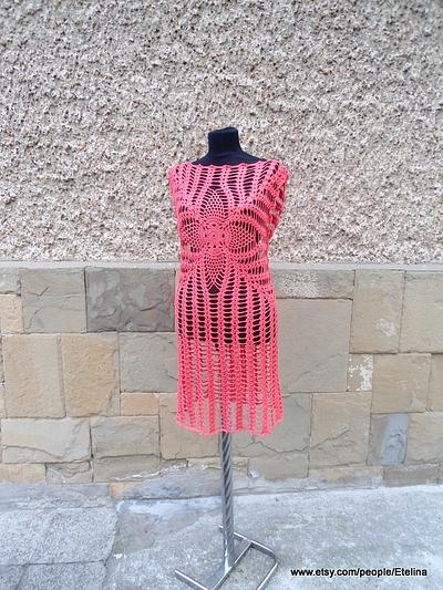 Coral Crochet Women Dress - Project by etelina