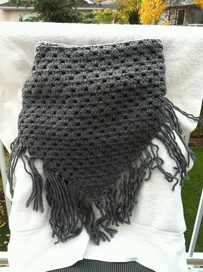 Grey Fringed Shawl/Scarf - Project by Double D Crochet and Knit
