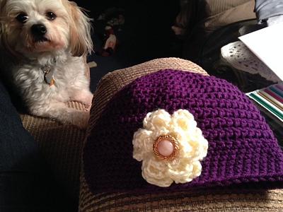 Ladies Beanie hat with flower. - Project by Kimberly