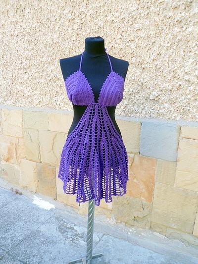 Purple Lace Beach Dress, Crochet Skirt Boho Tunic, Fashion Dress Cover Up, Cotton Cover Tunic - Project by etelina