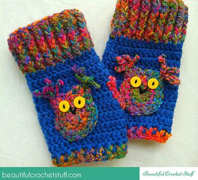 How To Crochet Fingerless Owl Gloves - Project by janegreen