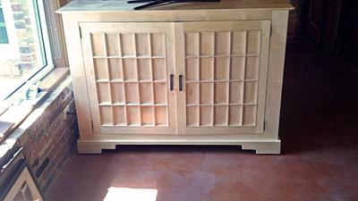Solid Maple TV console with Shoji Screen inspired doors - Project by Clark Fine Furniture