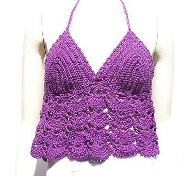 Medium Purple Lacy Halter Top - Project by Donelda's Creations