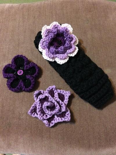 Black Ear Warmer with Interchangeable Purple Flowers - Project by Alana Judah