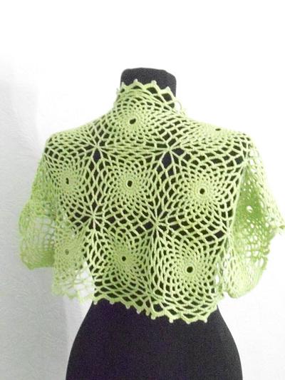 Green Crochet Bolero, Shrug, Jacket Bolero, Vest, Spider Lace Shrug - Project by etelina