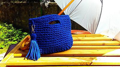 Blue Crochet Bag, Handmade Bag, Summer Bag, Cotton Tote, Woman Gift, Small Bag, Bag for Summer - Project by etelina