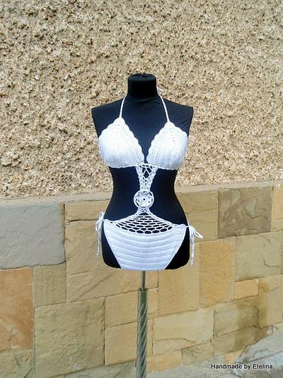 White Crochet Swimsuit, Crochet Swimwear, Summer Swimsuit, Beach wear, White Cotton Swimwear,  - Project by etelina