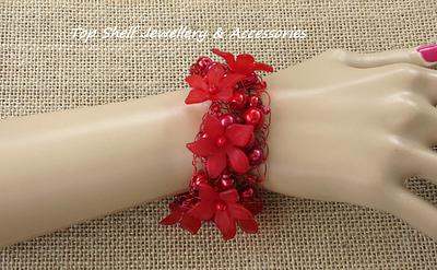 Red Glass Pearls and Petal Crochet Cuff Bracelet - Project by Top Shelf Jewellery & Accessories