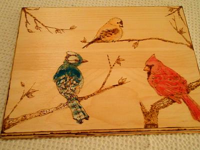 Three Birds Pyrography Art with Watercolor - Project by CharleeAnn