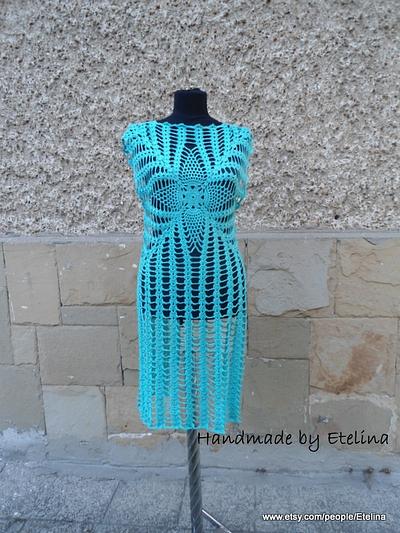 Aqua Blue Dress, Crochet Turquoise Beach Dress, Aqua Tunic Crochet, Summer Beach Dress,  - Project by etelina