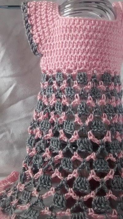 FREE SHIPPING, Baby girl, pink and gray dress, handmade crocheted baby, girl clothes, Spring dress, - Project by ♥♥♥ CrochetingPrecious  ♥♥♥