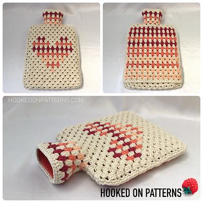 Granny Stripe Heart Hot Water Bottle Cover - Project by Ling Ryan