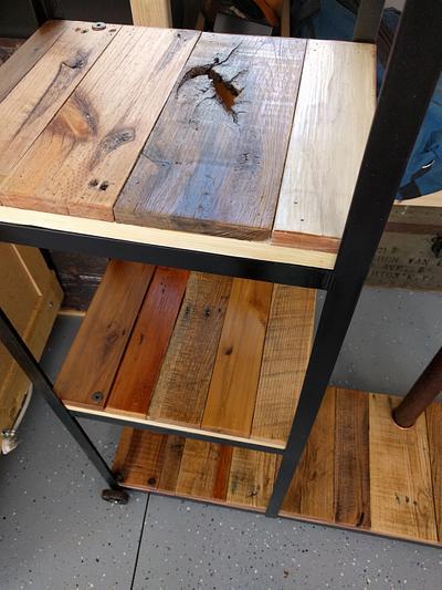 Steel and reclaimed wood rolling shelves/entertainment stand - Project by Justin 