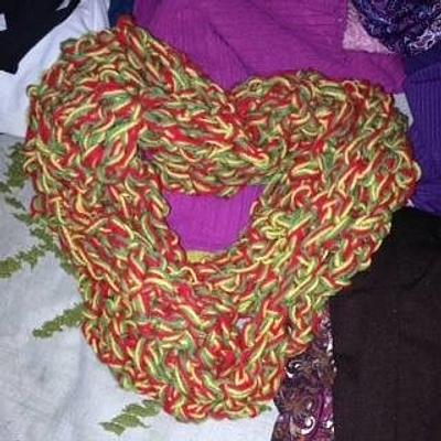 One of a kind finger crochet infinity scarf named Yuletide as gift - Project by Mary Pauline M 
