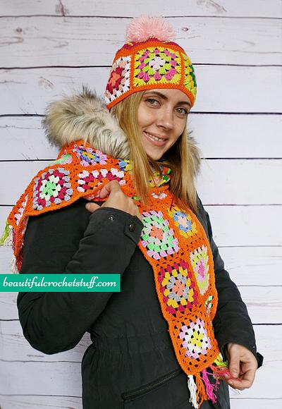 Granny Square Beanie and Scarf Free Pattern - Project by janegreen