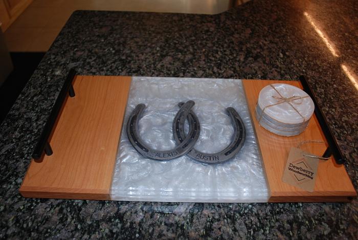 Cherry / Epoxy Cheese-Charcuterie Board w/ embedded horseshoes