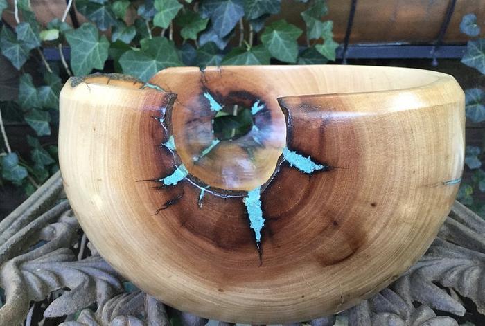 Texas Madrone and Turquoise "Bullet Hole" Bowl