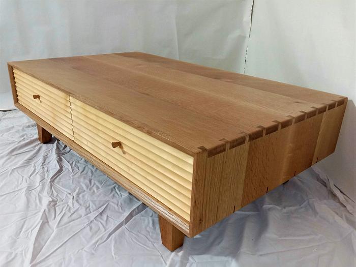 Coffee table in Quarter sawn American oak, recycled English oak and huon pine