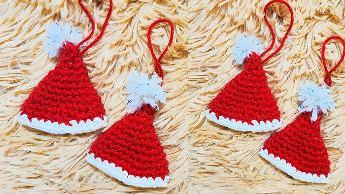 Crochet Mini Santa Hat Ornament with Single Crochets