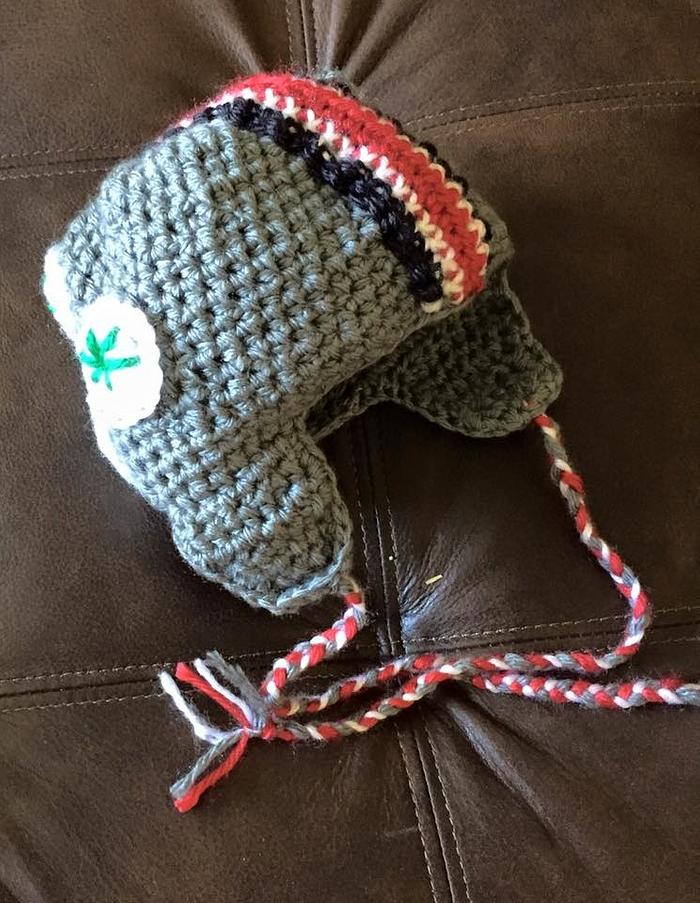 Crocheted Baby Buckeye Hat with ear flaps