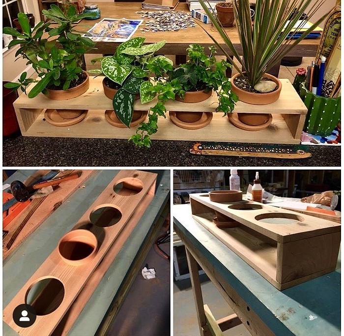 Mini-planter crafted time hold 3-7 Pots. Made with cedar so it can be used outdoors.