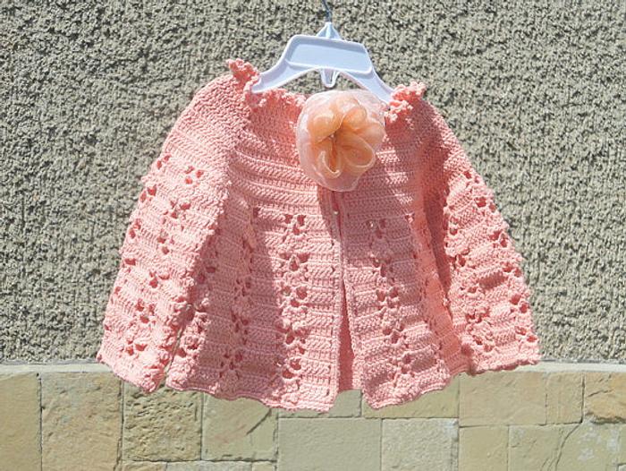 Crochet Baby Vest in Coral, Summer Baby Bolero, Coral Baby Jacket, Baby Summer Clothes, Baby Fashion