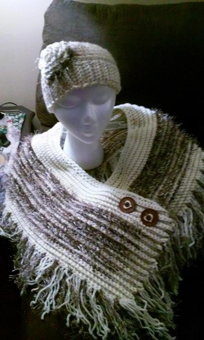 Creamy chocolate shawl/hat set