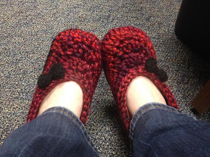 Cranberry Slippers with Black Bows