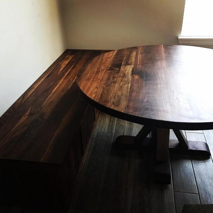 Walnut table and built-in corner bench
