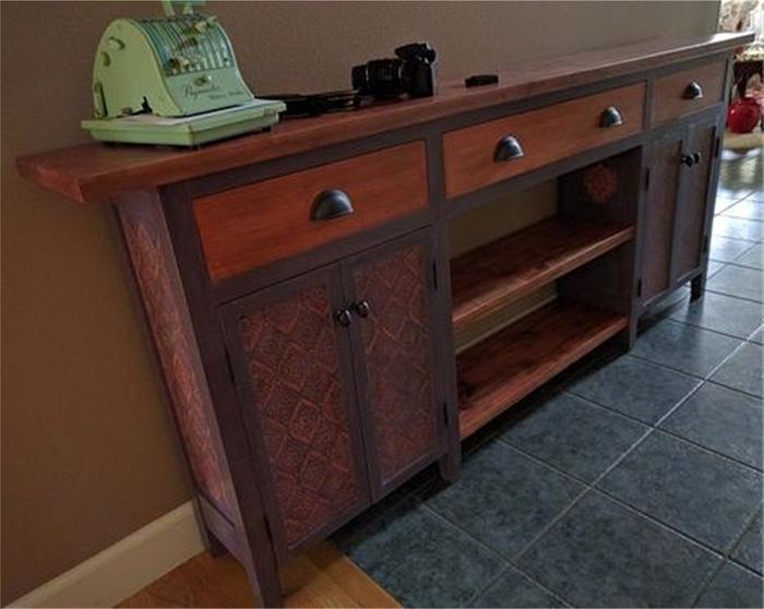 Stenciled & Stained Hall Table with USB charging station (in drawer)