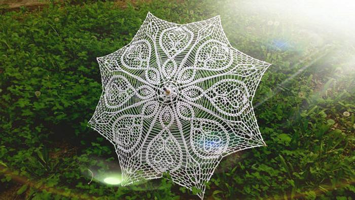 Crochet Umbrella, Wedding Umbrella, White Lace Parasol, Wedding Accessories, Bridal Umbrella