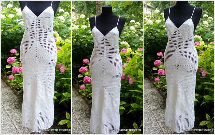 White Crochet Coverup Dress,Syra Crochet Maxi Dress, Crochet Beach Dress, Summer Crochet Dress