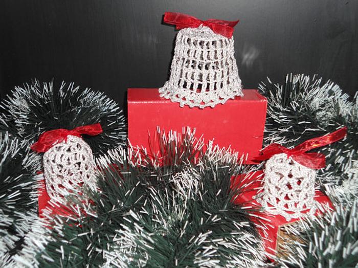 Crochet Silver Bells, Christmas Bells Decoration, Crochet Home Decor, Crochet Table Decoration
