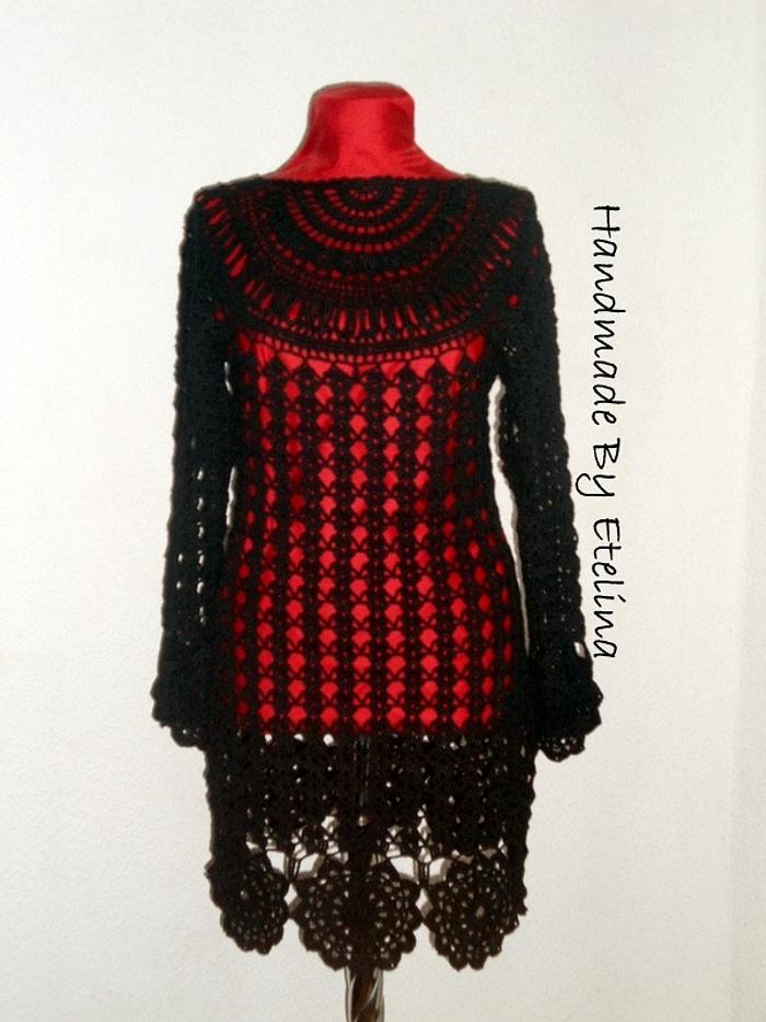 Black Crochet Dress, Women Fashion Dress, Black Lace Dress, Handmade with love By Etelina