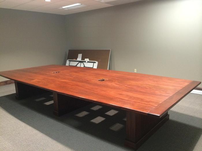 Mahogany conference room table 2 1/2" thick top X 6' 8" wide 15' long