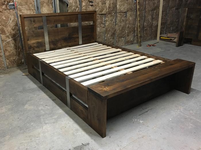 Steel Belted bed and night stand 