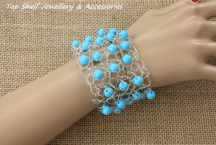 Turquoise Beaded Wire Cuff Bracelet