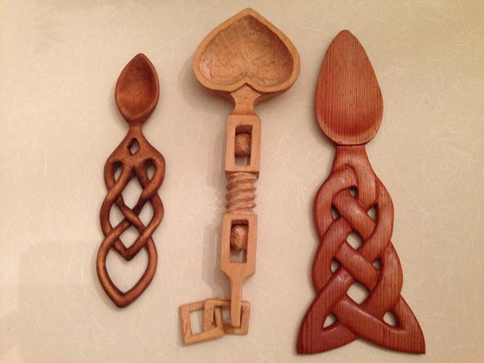 3 Love Spoons - 3 Different Styles of Carving