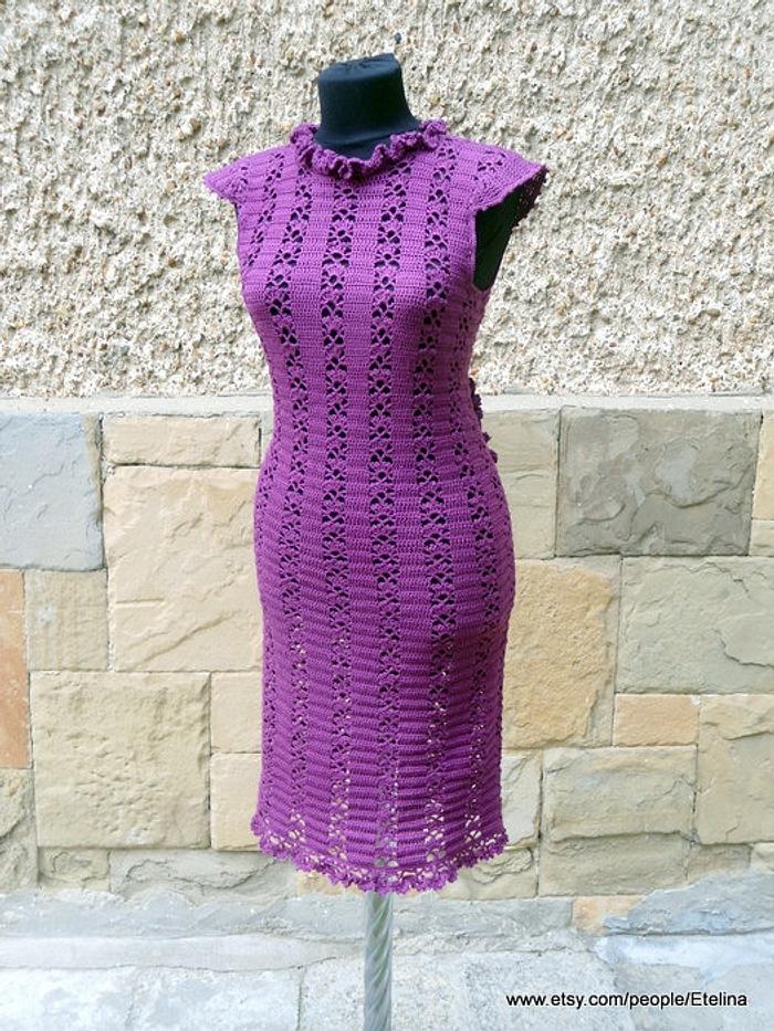 Crochet Women Dress, Darkmagenta Dress,  Crochet Lace Dress, Cocktail Crochet Dress