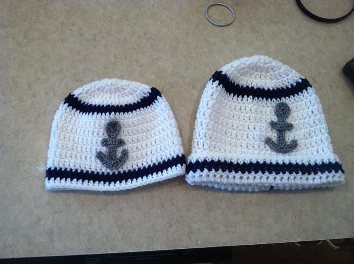 Mom and son Navy beanies