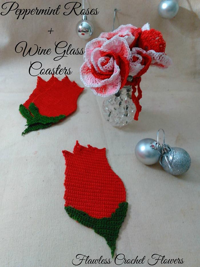 Peppermint Roses and Rose Wine Glass Coasters