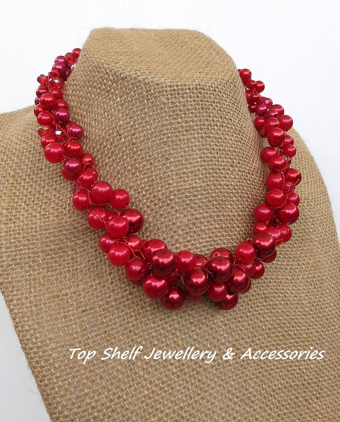 Shades of Red Crochet Wire and Beaded necklace