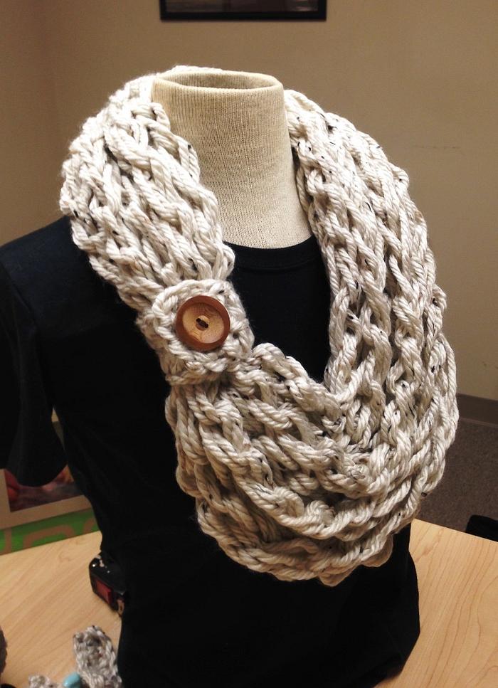 Kay's Crochet Bulky Rope Hand Crochet Oatmeal Scarf with Button