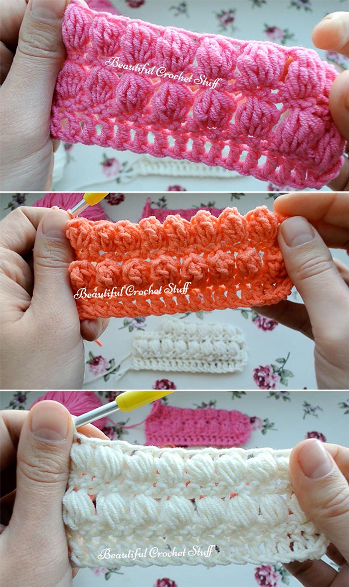 How to Make Puff, Bobble and PopCorn Stitches (Video)
