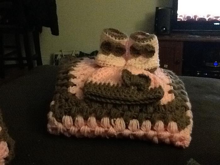 Baby blanket, hat, booties