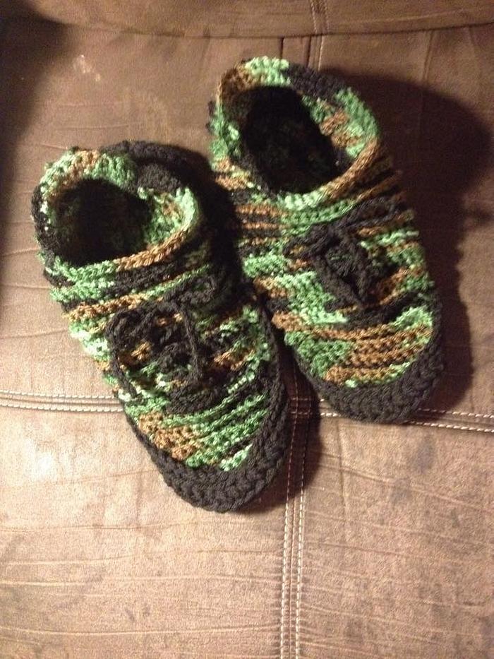 Crocheted Camouflage Sneaker Slippers