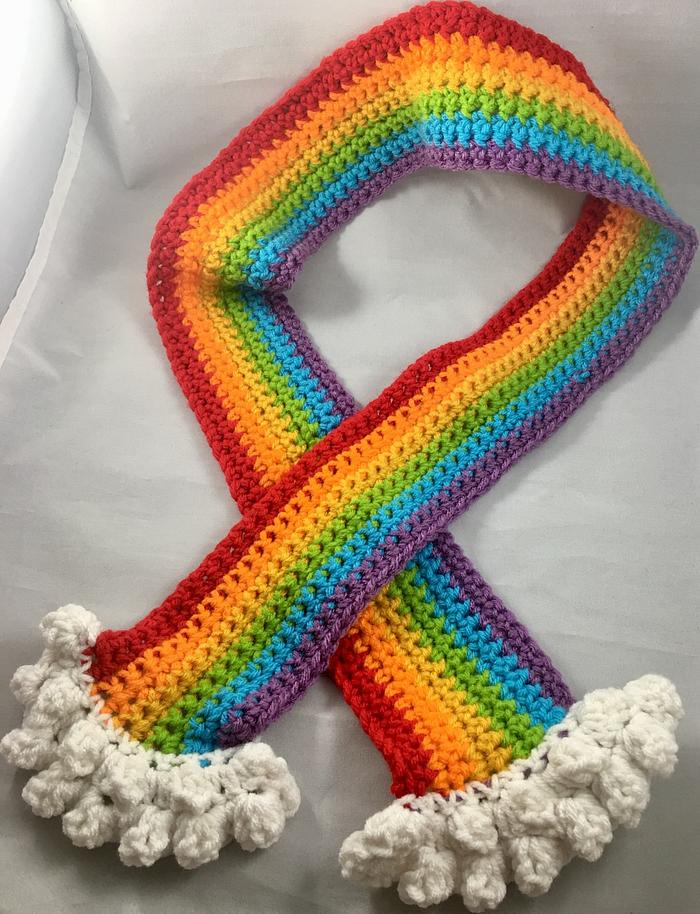 Handmade Crochet Rainbow Cloud Scarf
