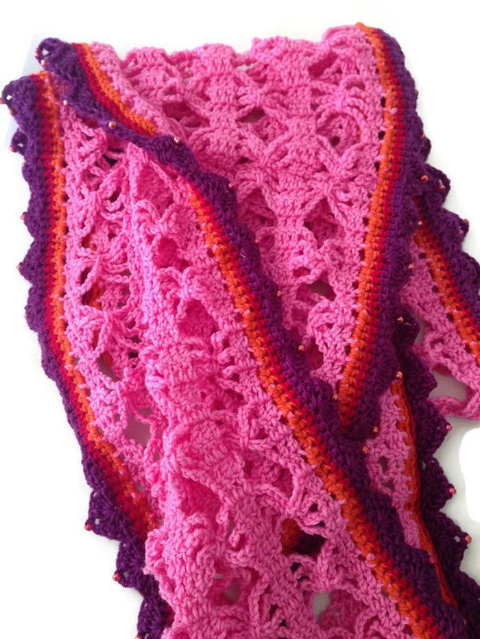 Crochet Infinity Scarf with beaded border
